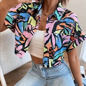 Colorful patterned crop button up